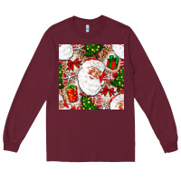 Burgundy Christmas Santa Claus and gift box Long Sleeve Tee - NancyCooperArtShop