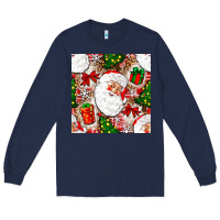 Navy Christmas Santa Claus and gift box Long Sleeve Tee - NancyCooperArtShop