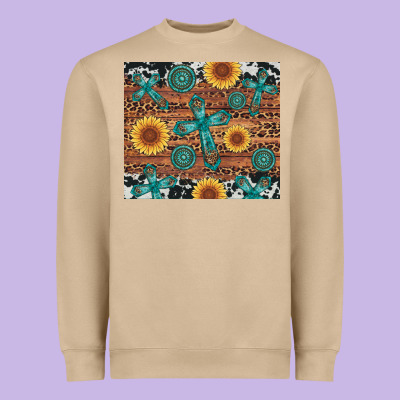 Cross Gemstone And Sunflower Heavyweight Sweatshirt Designed By Artiststas