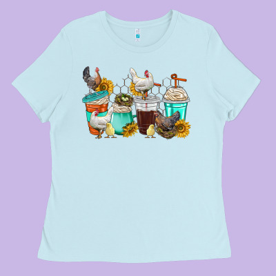 Chicken Coffee Cups Ladies Tee Designed By Texasbilliewilder