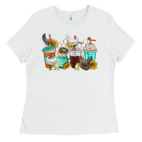 White chicken coffee cups Ladies Tee - texasbilliewilder