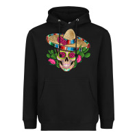 Black mexican skull sombrero roses cactus serape Heavyweight Hoodie - Artiststas