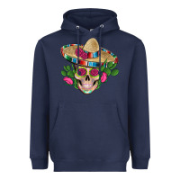 Navy mexican skull sombrero roses cactus serape Heavyweight Hoodie - Artiststas
