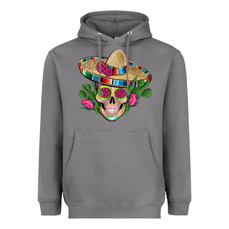 Mexican Skull Sombrero Roses Cactus Serape Heavyweight Hoodie by Artiststas | Teevron
