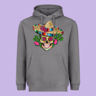 Mexican Skull Sombrero Roses Cactus Serape Heavyweight Hoodie Designed By Artiststas