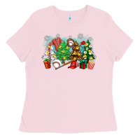 Bubblegum Pink christmas trees with baseball Ladies Tee - Zillion Design Studio