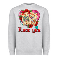 Heather Grey love you playing cards roses and pearls Heavyweight Sweatshirt - AdoDesignShop