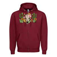 Burgundy bull skull with cactus Zipper Hoodie - MaliasSmallBusiness