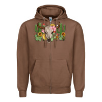 Chestnut bull skull with cactus Zipper Hoodie - MaliasSmallBusiness