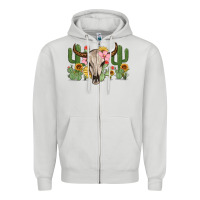 Dove Grey bull skull with cactus Zipper Hoodie - MaliasSmallBusiness