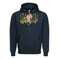 Navy bull skull with cactus Zipper Hoodie - MaliasSmallBusiness