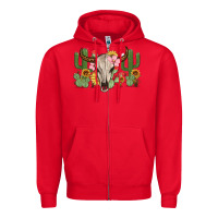 Red bull skull with cactus Zipper Hoodie - MaliasSmallBusiness