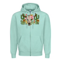 Seafoam bull skull with cactus Zipper Hoodie - MaliasSmallBusiness