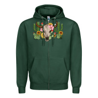 Sports Green bull skull with cactus Zipper Hoodie - MaliasSmallBusiness