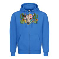 True Royal bull skull with cactus Zipper Hoodie - MaliasSmallBusiness