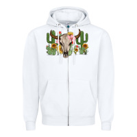 White bull skull with cactus Zipper Hoodie - MaliasSmallBusiness