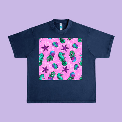 Summer Ocean Seamless Pattern Urban Heavy Tee Designed By Bundleandbundleshop