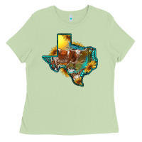 Matcha Western Texas Map With Longhorn Bull Ladies Tee - RanaPortraitStore