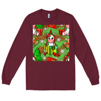 Burgundy Christmas unicorn and gift box Long Sleeve Tee - NancyCooperArtShop