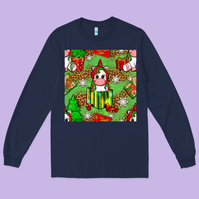 Christmas Unicorn And Gift Box Long Sleeve Tee Designed By Nancycooperartshop