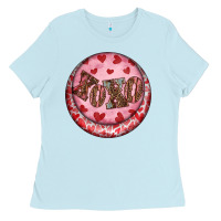 Baby Blue Western valentine's day xoxo round earrings Ladies Tee - RanaPortraitStore