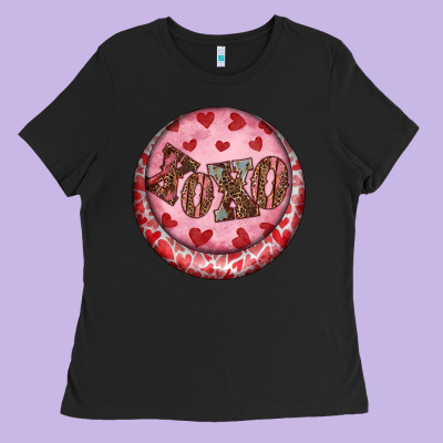 Ladies Tee Western valentine's day xoxo round earrings