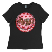 Black Western valentine's day xoxo round earrings Ladies Tee - RanaPortraitStore