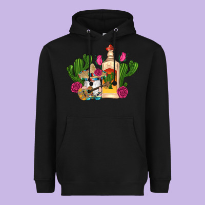 Mexican Tequila Gnomes Guitar Roses Cactus Serape Heavyweight Hoodie Designed By Artiststas