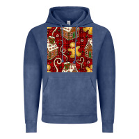 Vintage Denim christmas gingerbread cookie house seamless pattern Vintage Hoodie - BundleAndBundleShop