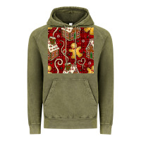 Vintage Olive christmas gingerbread cookie house seamless pattern Vintage Hoodie - BundleAndBundleShop