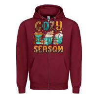 Burgundy cozy season winter coffee cups Zipper Hoodie - MaliasSmallBusiness