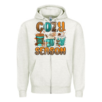 Oatmeal Heather cozy season winter coffee cups Zipper Hoodie - MaliasSmallBusiness