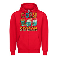 Red cozy season winter coffee cups Zipper Hoodie - MaliasSmallBusiness