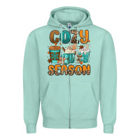 Seafoam cozy season winter coffee cups Zipper Hoodie - MaliasSmallBusiness