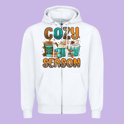 Cozy Season Winter Coffee Cups Zipper Hoodie Designed By Maliassmallbusiness