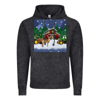 Vintage Black christmas town and farm tractor seamless pattern Vintage Hoodie - BundleAndBundleShop
