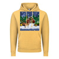 Vintage Mustard christmas town and farm tractor seamless pattern Vintage Hoodie - BundleAndBundleShop