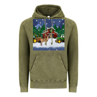Vintage Olive christmas town and farm tractor seamless pattern Vintage Hoodie - BundleAndBundleShop