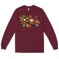 Burgundy Christmas Truck Elf Santa snowman reindeer Long Sleeve Tee - NancyCooperArtShop