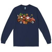 Navy Christmas Truck Elf Santa snowman reindeer Long Sleeve Tee - NancyCooperArtShop