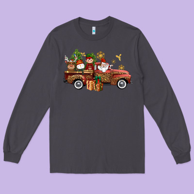 Christmas Truck Elf Santa Snowman Reindeer Long Sleeve Tee Designed By Nancycooperartshop
