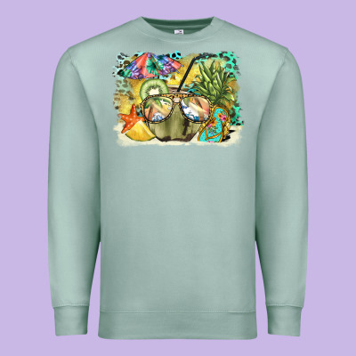 Coconut With Fruits  Background Premium Sweatshirt Designed By Barkaloodesign