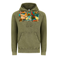 Vintage Olive Chicken rooster and chicks with leopard Vintage Hoodie - RanaPortraitStore