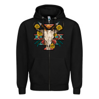 Black aztec western bull skull Zipper Hoodie - NancyCooperArtShop