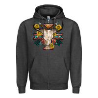 Charcoal Heather aztec western bull skull Zipper Hoodie - NancyCooperArtShop