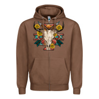 Chestnut aztec western bull skull Zipper Hoodie - NancyCooperArtShop