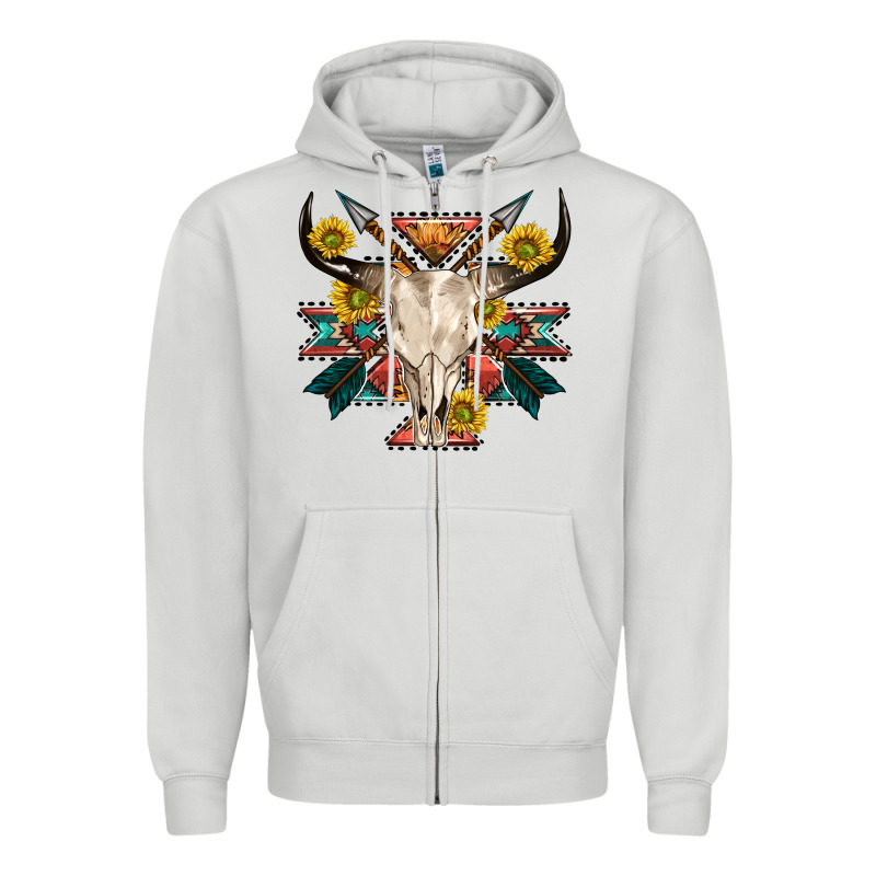 Aztec Western Bull Skull Zipper Hoodie by NancyCooperArtShop | Teevron