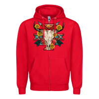 Red aztec western bull skull Zipper Hoodie - NancyCooperArtShop