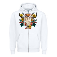 White aztec western bull skull Zipper Hoodie - NancyCooperArtShop