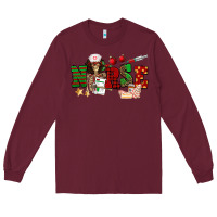 Burgundy Christmas Nurse Long Sleeve Tee - NancyCooperArtShop